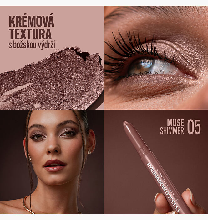 Dlouhotrvající krémové oční stíny v tužce Eyeshadow Goddess Shimmer 05 Muse
