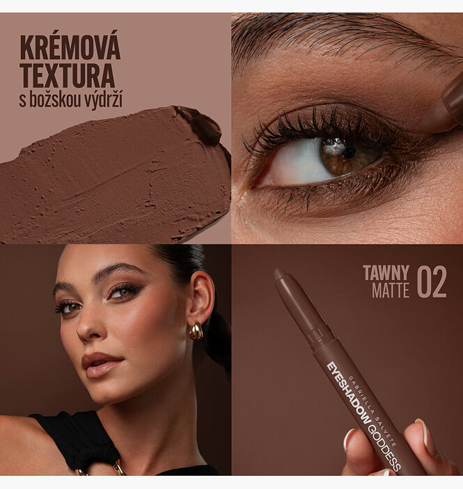 Dlouhotrvající krémové oční stíny v tužce Eyeshadow Goddess Matte 02 Tawny 